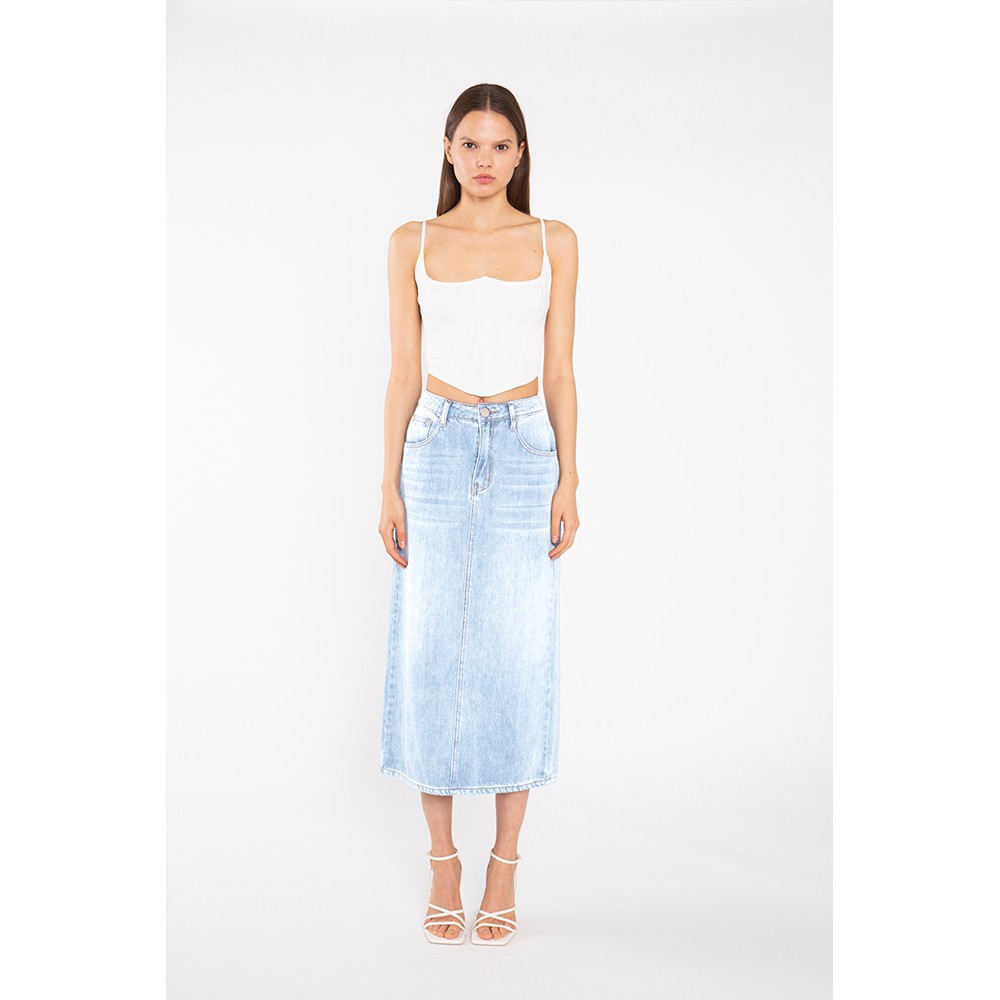 ΦΟΥΣΤΑ ΤΖΙΝ, ΜΙΝΤΙ ΣΕ ΙΣΙΑ ΓΡΑΜΜΗ, ΨΗΛΟΜΕΣΗ ΜΕ ΤΣΕΠΕΣ & ΒΑΘΥ ΑΝΟΙΓΜΑ ΠΙΣΩ  "STYLISHIOUS COLLECTION"