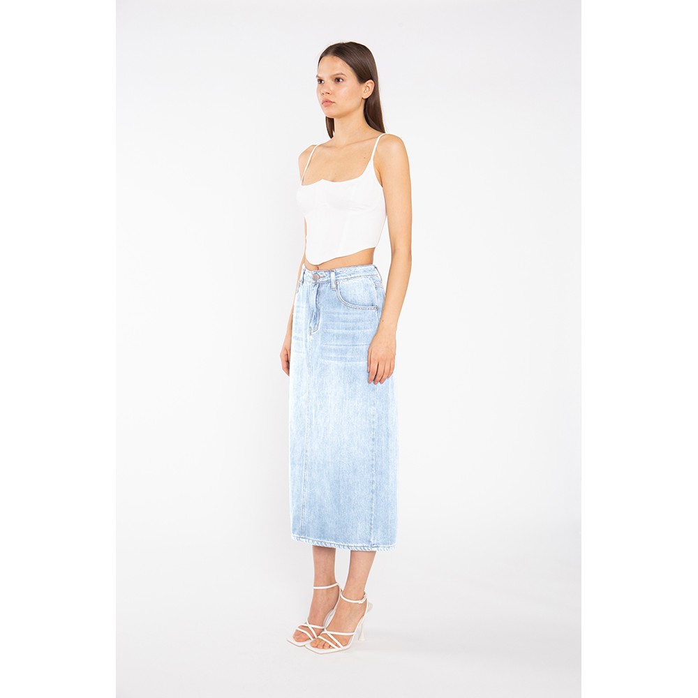 ΦΟΥΣΤΑ ΤΖΙΝ, ΜΙΝΤΙ ΣΕ ΙΣΙΑ ΓΡΑΜΜΗ, ΨΗΛΟΜΕΣΗ ΜΕ ΤΣΕΠΕΣ & ΒΑΘΥ ΑΝΟΙΓΜΑ ΠΙΣΩ  "STYLISHIOUS COLLECTION"