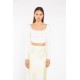 TOP - CORSET STYLE - CROPPED, IN OFF-WHITE STRETCH KNIT WITH LONG-SLEEVES "STYLISHIOUS COLLECTION"