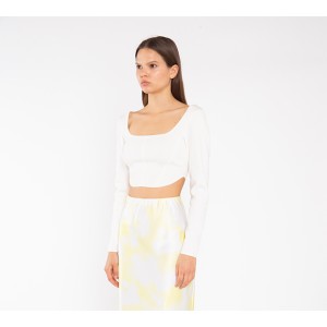 TOP - CORSET STYLE - CROPPED, IN OFF-WHITE STRETCH KNIT WITH LONG-SLEEVES "STYLISHIOUS COLLECTION"
