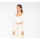 TOP - CORSET STYLE - CROPPED, IN OFF-WHITE STRETCH KNIT WITH LONG-SLEEVES "STYLISHIOUS COLLECTION"