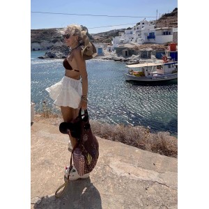 ΜΠΙΚΙΝΙ ΤΡΙΓΩΝΑΚΙ ΣΕ ΚΑΦΕ ΑΠΟΧΡΩΣΗ, ΠΛΕΧΤΟ ΜΕ ΔΙΑΚΟΣΜΗΤΙΚΑ ΧΡΥΣΑ ΣΤΟΙΧΕΙΑ ΚΑΙ ΔΕΤΟ ΒΡΑΚΑΚΙ  "ALEX KATSAITI X STYLISHIOUS''