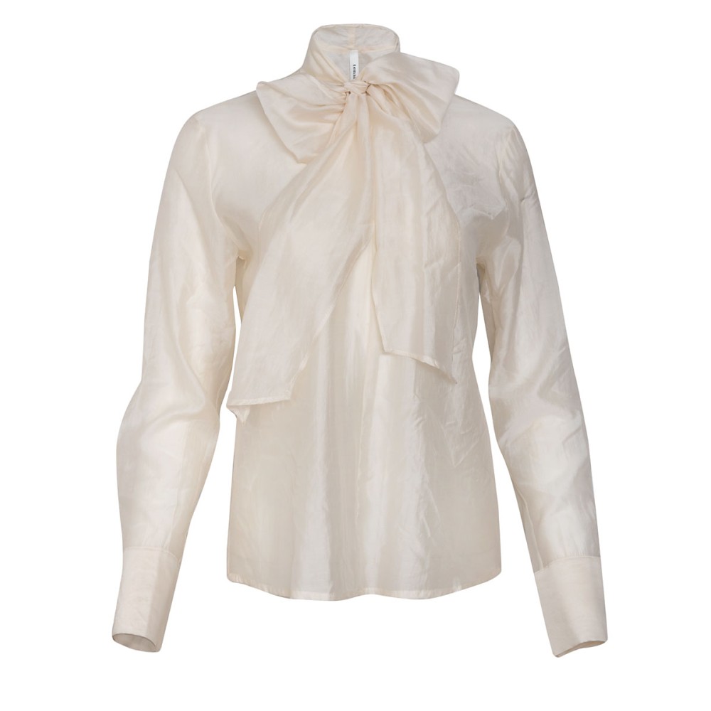 BLOUSE IN IVORY SHADE SHEER FABRIC WITH PUSSY BOW  "STYLISHIOUS COLLECTION"