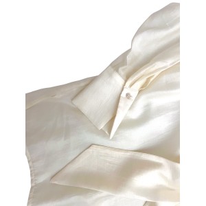 BLOUSE IN IVORY SHADE SHEER FABRIC WITH PUSSY BOW & CRYSTALS ON COLLAR  "STYLISHIOUS COLLECTION"