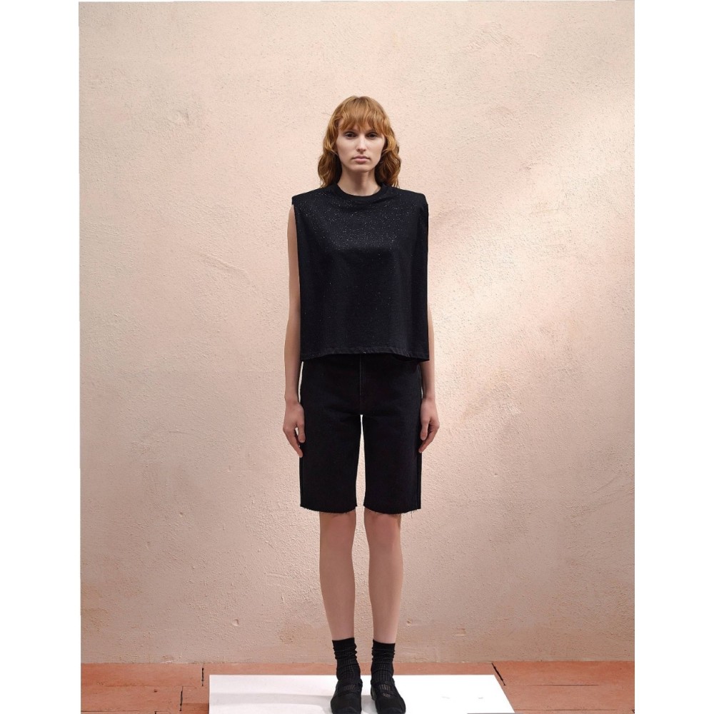 ΒΕΡΜΟΥΔΑ ΤΖΗΝ ΜΑΥΡΗ, ΨΗΛΟΜΕΣΗ ΣΕ ΣΤΕΝΗ ΓΡΑΜΜΗ ΜΕ ΤΣΕΠΕΣ " STYLISHIOUS COLLECTION " 