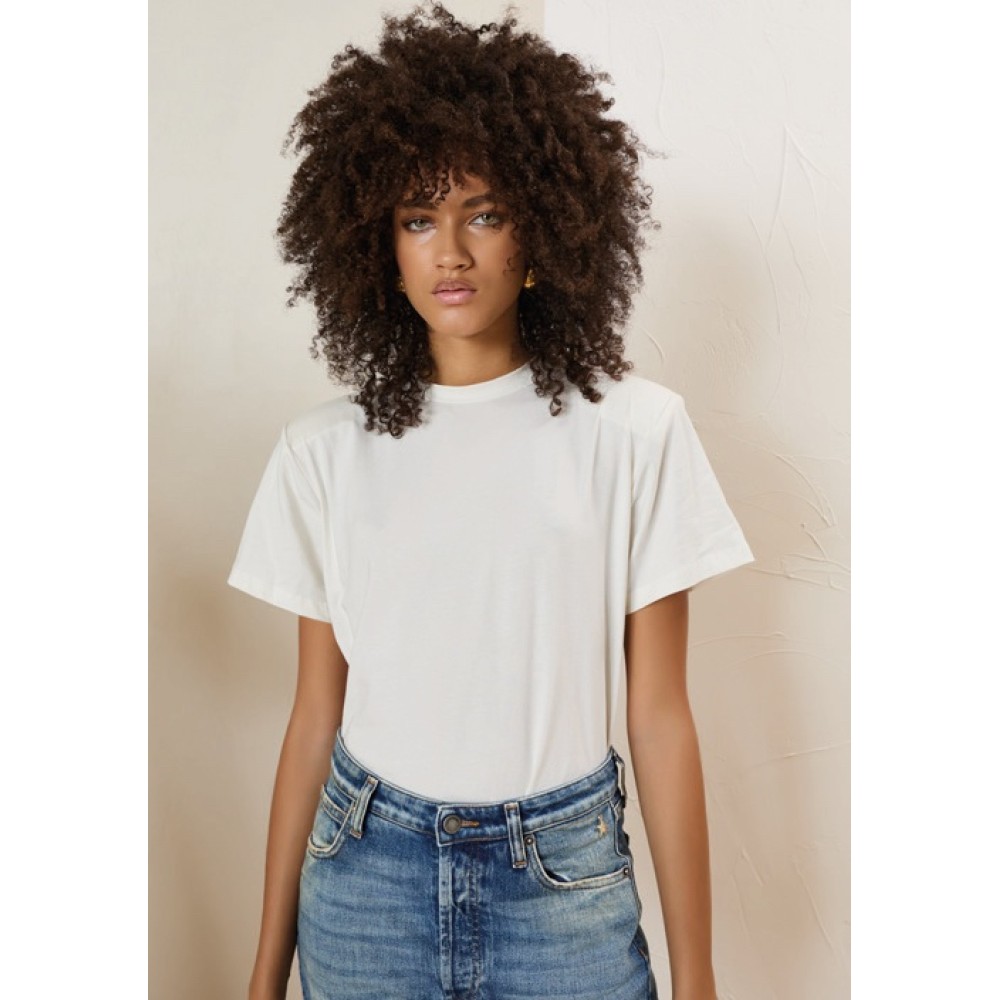 BODY IN WHITE, OVERSIZED, T-SHIRT STYLE, WITH SHORT SLEEVES & SHOULDER PADS "STYLISHIOUS COLLECTION"