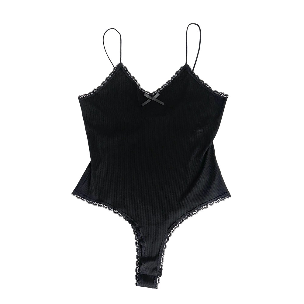 BODY IN BLACK WITH LACE TRIM & THIN STRAPS "STYLISHIOUS COLLECTION"