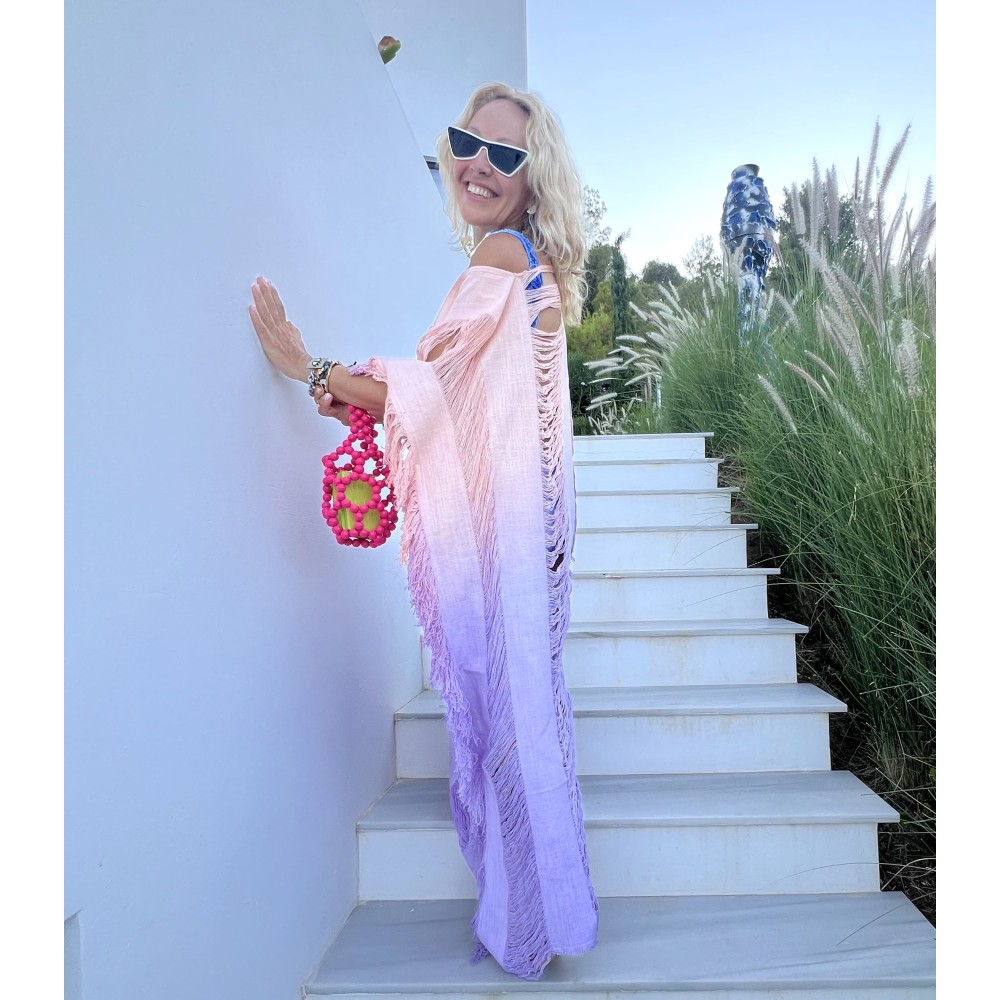 ΦΟΡΕΜΑ - ΚΑΦΤΑΝΙ ΡΟΖ - ΜΩΒ ΝΤΕΓΚΡΑΝΤΕ, ΒΑΜΒΑΚΕΡΟ ΥΦΑΣΜΑ ΣΕ ΣΤΥΛ ΥΦΑΝΤΟ ΜΕ ΞΕΦΤΙΑ "STYLISHIOUS COLLECTION"