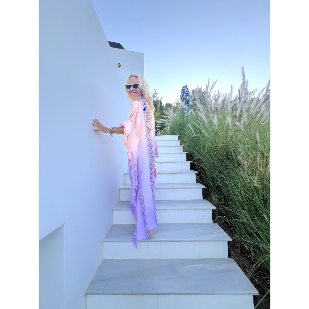 ΦΟΡΕΜΑ - ΚΑΦΤΑΝΙ ΡΟΖ - ΜΩΒ ΝΤΕΓΚΡΑΝΤΕ, ΒΑΜΒΑΚΕΡΟ ΥΦΑΣΜΑ ΣΕ ΣΤΥΛ ΥΦΑΝΤΟ ΜΕ ΞΕΦΤΙΑ "STYLISHIOUS COLLECTION"