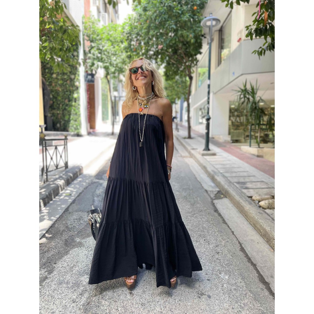 ΦΟΡΕΜΑ ΣΤΡΑΠΛΕΣ ΜΑΥΡΟ, ΜΑΚΡΥ ΚΑΙ ΦΑΡΔΥ ΜΕ ΒΟΛΛΑΝ "STYLISHIOUS COLLECTION"