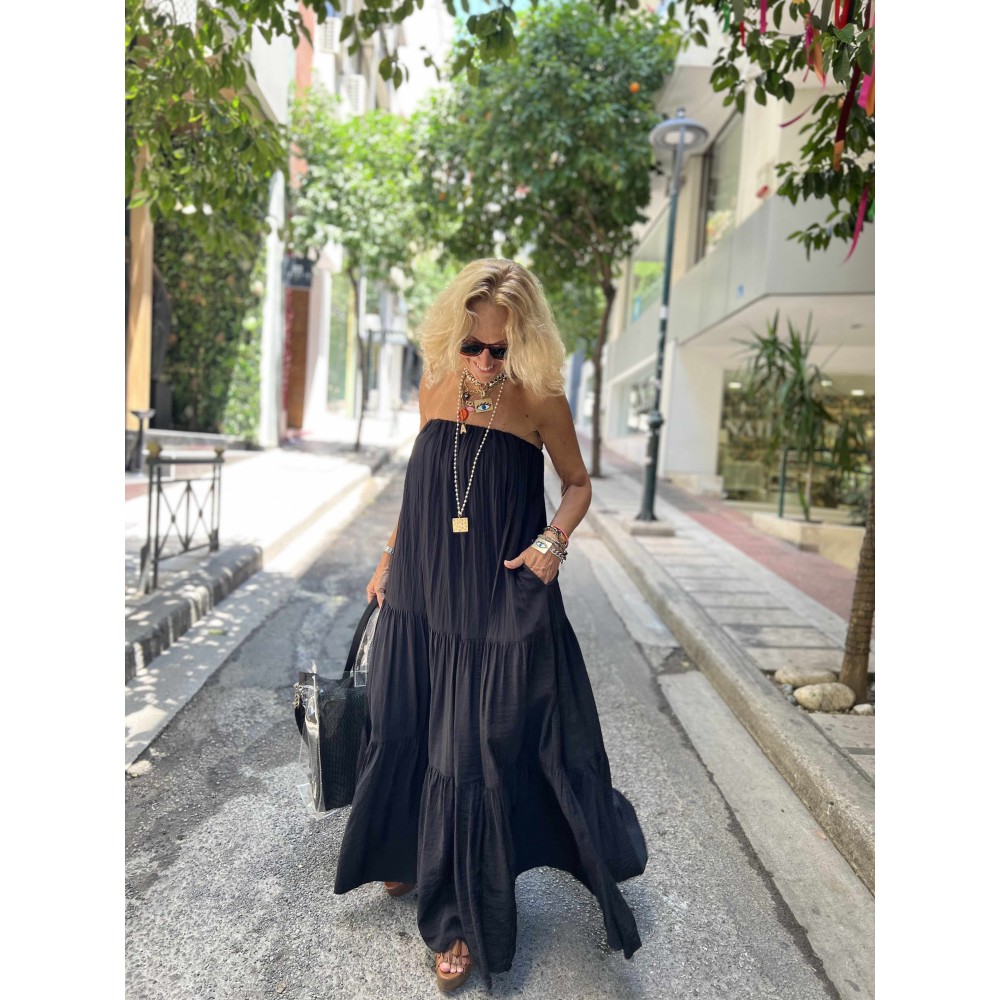 ΦΟΡΕΜΑ ΣΤΡΑΠΛΕΣ ΜΑΥΡΟ, ΜΑΚΡΥ ΚΑΙ ΦΑΡΔΥ ΜΕ ΒΟΛΛΑΝ "STYLISHIOUS COLLECTION"