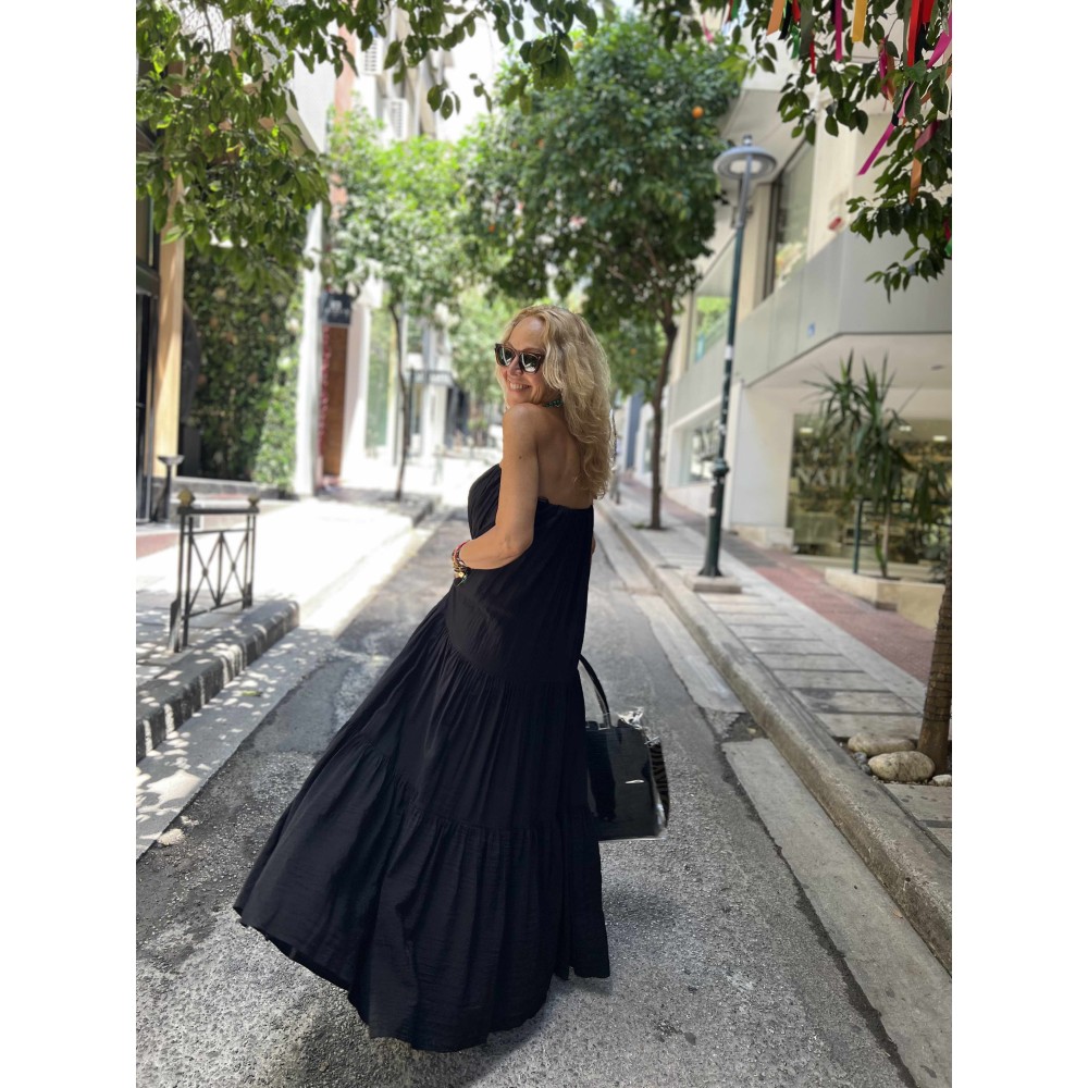 ΦΟΡΕΜΑ ΣΤΡΑΠΛΕΣ ΜΑΥΡΟ, ΜΑΚΡΥ ΚΑΙ ΦΑΡΔΥ ΜΕ ΒΟΛΛΑΝ "STYLISHIOUS COLLECTION"