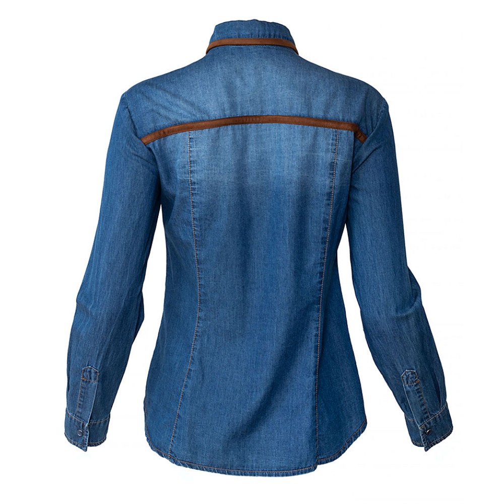 ΠΟΥΚΑΜΙΣO ΣΚΟΥΡΟ ΜΠΛΕ ΤΖΙΝ, ΣΕ ΣΤΕΝΗ ΓΡΑΜΜΗ, ΜΕ ΛΕΠΤΟΜΕΡΕΙΕΣ ΑΠΟ ΚΑΦΕ ΣΟΥΕΝΤ "STYLISHIOUS COLLECTION" 