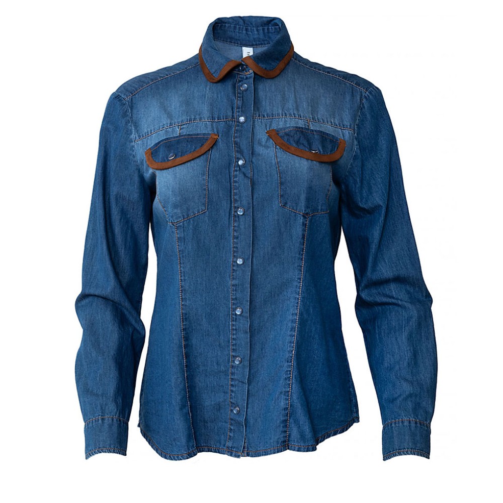 ΠΟΥΚΑΜΙΣO ΣΚΟΥΡΟ ΜΠΛΕ ΤΖΙΝ, ΣΕ ΣΤΕΝΗ ΓΡΑΜΜΗ, ΜΕ ΛΕΠΤΟΜΕΡΕΙΕΣ ΑΠΟ ΚΑΦΕ ΣΟΥΕΝΤ "STYLISHIOUS COLLECTION" 