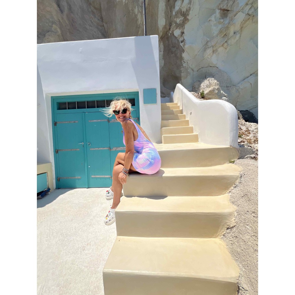 ΜΑΓΙΩ ΟΛΟΣΩΜΟ, ΕΞΩΠΛΑΤΟ ΑΠΟ ΜΑΛΑΚΟ ΤΣΑΛΑΚΩΤΟ ΥΦΑΣΜΑ ΣΕ ΠΑΛ ΓΑΛΑΖΙΟ-ΡΟΖ-ΛΕΜΟΝΙ "ALEX KATSAITI X STYLISHIOUS"