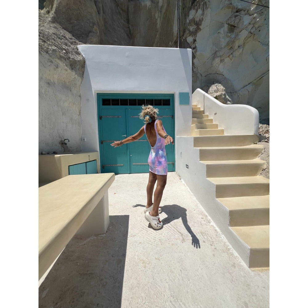 ΜΑΓΙΩ ΟΛΟΣΩΜΟ, ΕΞΩΠΛΑΤΟ ΑΠΟ ΜΑΛΑΚΟ ΤΣΑΛΑΚΩΤΟ ΥΦΑΣΜΑ ΣΕ ΠΑΛ ΓΑΛΑΖΙΟ-ΡΟΖ-ΛΕΜΟΝΙ "ALEX KATSAITI X STYLISHIOUS"