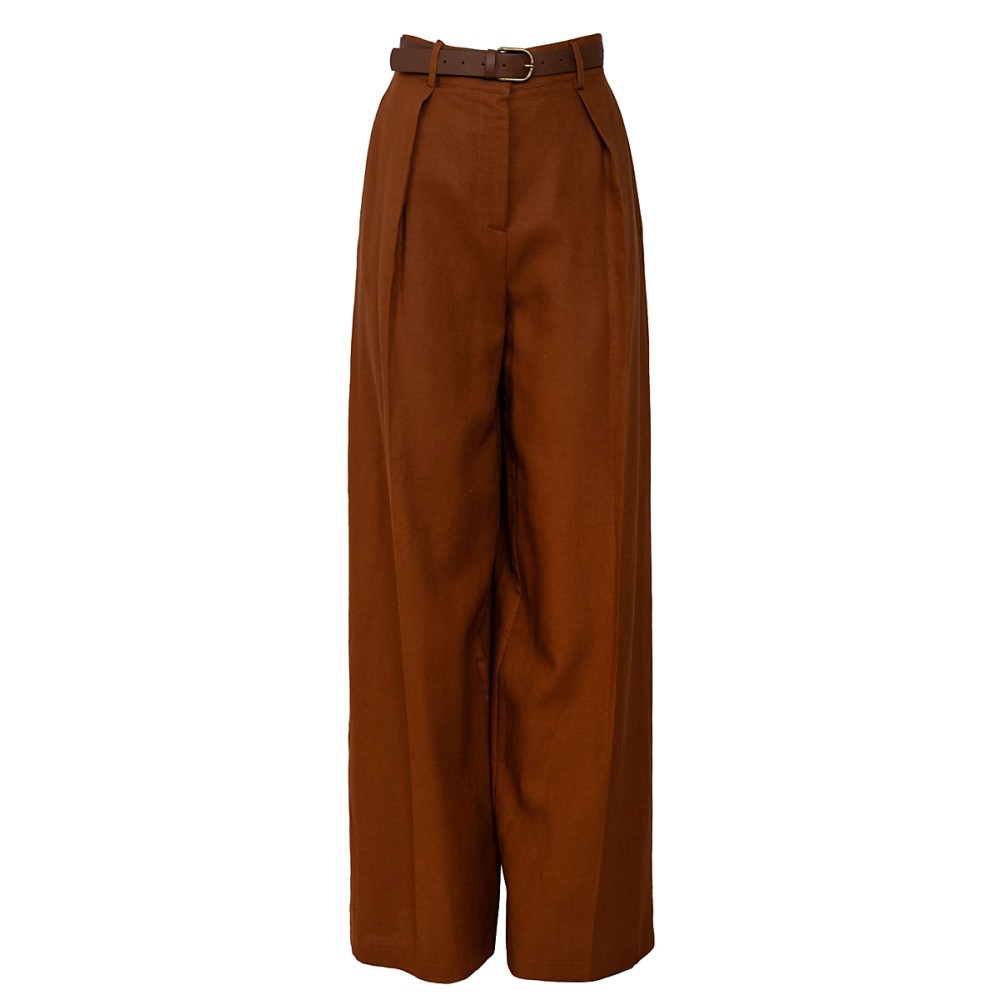 ΠΑΝΤΕΛΟΝΙ ΛΙΝΟ ΚΑΦΕ - ΑΠΟΧΡΩΣΗ ΜΟΚΑ - OVERSIZED ΚΑΙ ΨΗΛΟΜΕΣΟ, ΜΕ ΠΙΕΤΕΣ ΚΑΙ ΖΩΝΗ ''STYLISHIOUS COLLECTION"