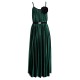 DRESS IN FOREST GREEN PLEATED VELVET WITH BLACK FLOWER PIN ''STYLISHIOUS COLLECTION''