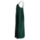 DRESS IN FOREST GREEN PLEATED VELVET WITH BLACK FLOWER PIN ''STYLISHIOUS COLLECTION''