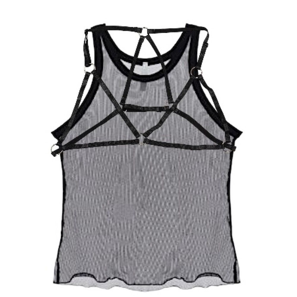 ΤΟΠ - ΦΑΝΕΛΑΚΙ ΑΠΟ ΜΑΥΡΟ ΔΙΧΤΥ, ΕΛΑΣΤΙΚΟ, ΔΙΑΦΑΝΟ ΜΕ ΑΞΕΣΟΥΑΡ ΣΤΗΘΟΥΣ ΑΠΟ ΜΑΥΡΟ ΛΑΣΤΙΧΟ "STYLISHIOUS COLLECTION"