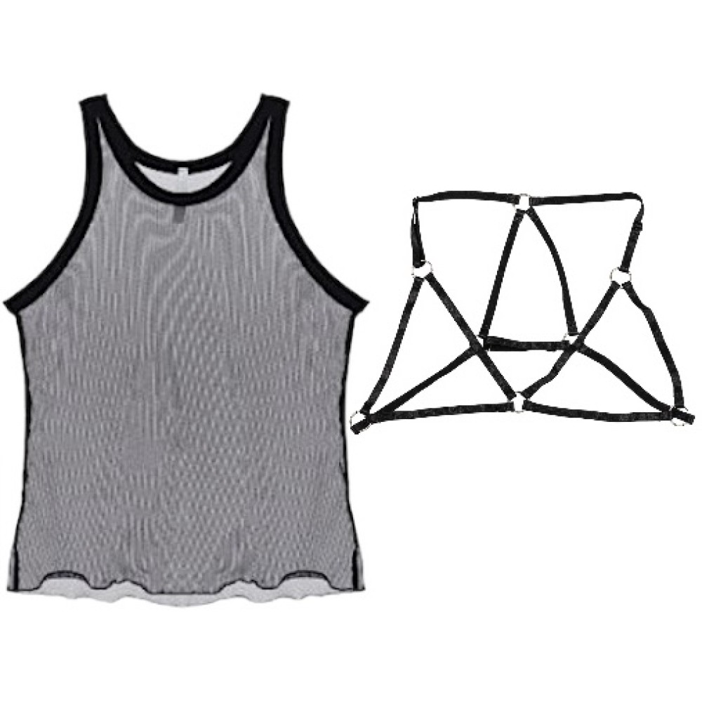 ΤΟΠ - ΦΑΝΕΛΑΚΙ ΑΠΟ ΜΑΥΡΟ ΔΙΧΤΥ, ΕΛΑΣΤΙΚΟ, ΔΙΑΦΑΝΟ ΜΕ ΑΞΕΣΟΥΑΡ ΣΤΗΘΟΥΣ ΑΠΟ ΜΑΥΡΟ ΛΑΣΤΙΧΟ "STYLISHIOUS COLLECTION"