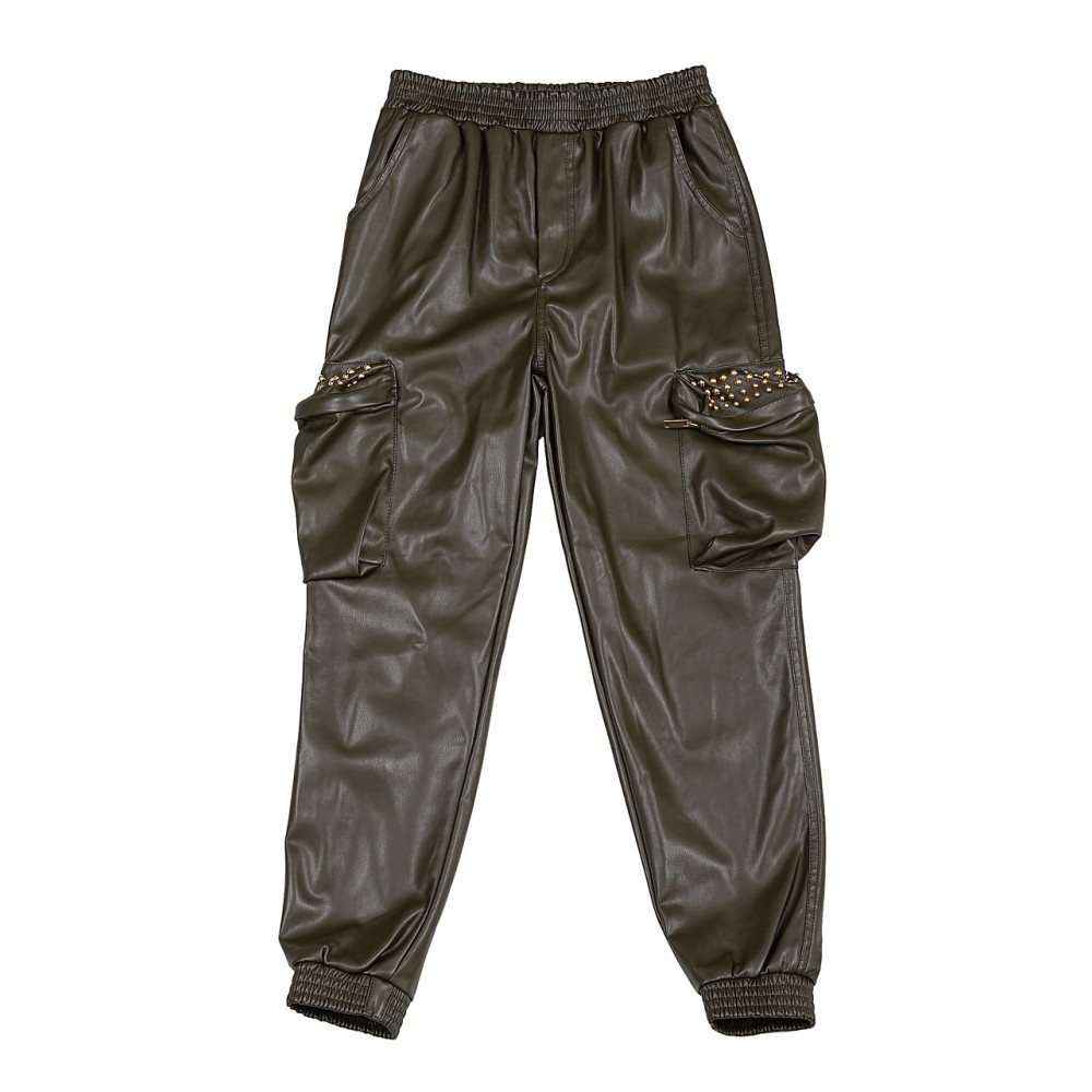 ΠΑΝΤΕΛΟΝΙ ΑΠΟ ΟΙΚΟΛΟΓΙΚΟ ΔΕΡΜΑ ΧΑΚΙ, ΤΥΠΟΥ CARGO ΜΕ ΕΞΩΤΕΡΙΚΕΣ ΤΣΕΠΕΣ & ΤΡΟΥΚΣ "STYLISHIOUS COLLECTION"