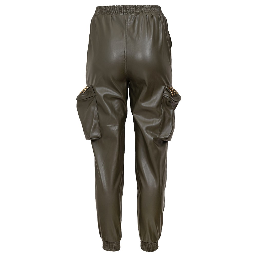 ΠΑΝΤΕΛΟΝΙ ΑΠΟ ΟΙΚΟΛΟΓΙΚΟ ΔΕΡΜΑ ΧΑΚΙ, ΤΥΠΟΥ CARGO ΜΕ ΕΞΩΤΕΡΙΚΕΣ ΤΣΕΠΕΣ & ΤΡΟΥΚΣ "STYLISHIOUS COLLECTION"