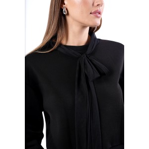 BLOUSE - SWEATSHIRT IN BLACK, CREWNECK WITH PUSSY BOW & LOOSE FIT "STYLISHIOUS COLLECTION"
