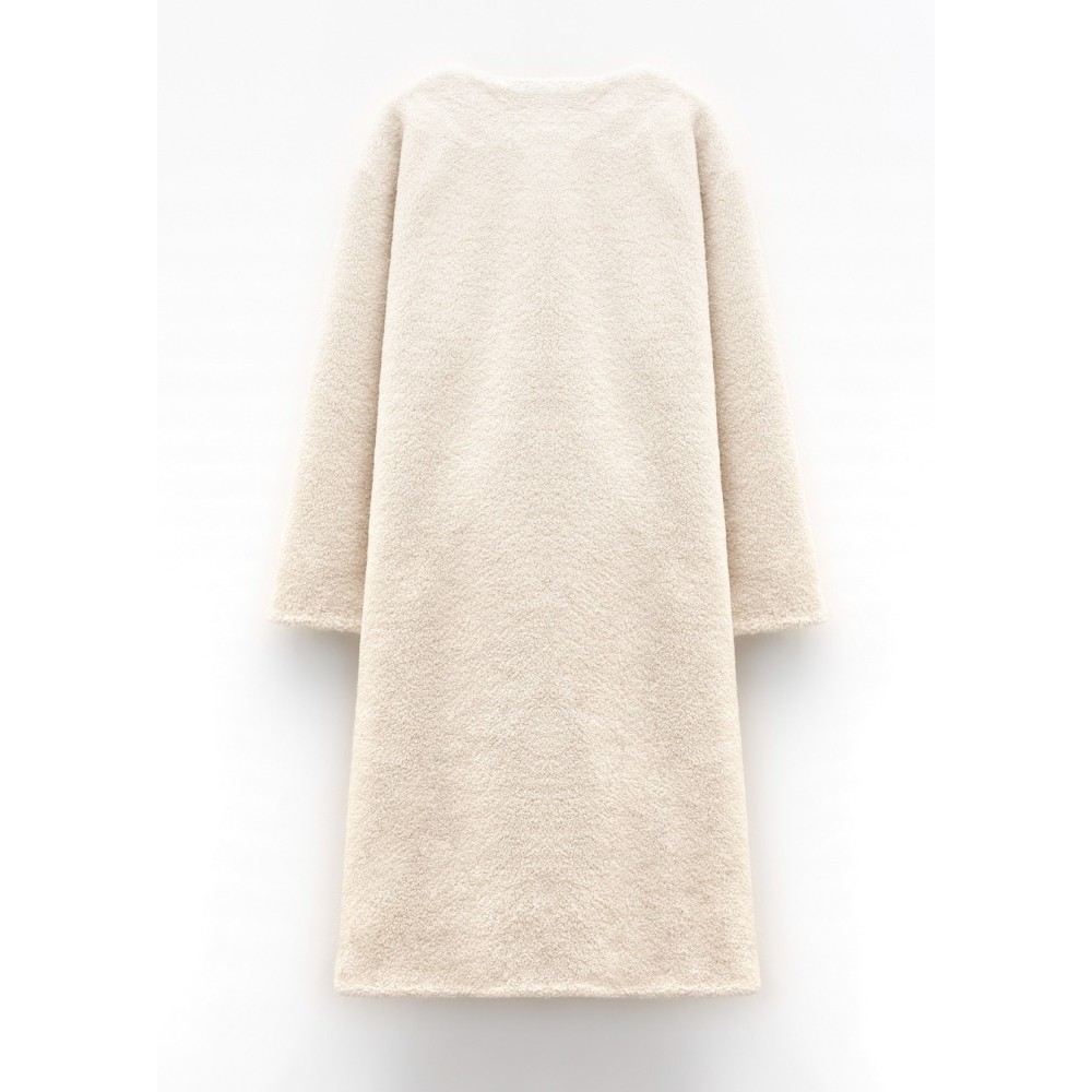 ΠΑΛΤΟ ΑΠΟ ΟΙΚΟΛΟΓΙΚΗ ΓΟΥΝΑ ΤΥΠΟΥ ΠΡΟΒΑΤΟ, OVERSIZED, ΜΕ ΝΤΕΚΟΛΤΕ & ΚΟΥΜΠΙΑ & ΚΑΦΕ ΤΥΠΟΔΕΡΜΑ ΕΣΩΤΕΡΙΚΑ "STYLISHIOUS COLLECTION"