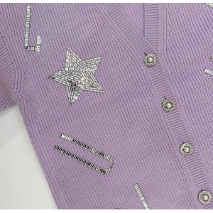 CARDIGAN KNIT IN LILAC SHADE, EMBROIDERED WITH CLEAR CRYSTALS "STYLISHIOUS COLLECTION"