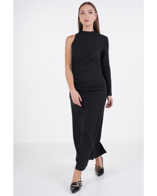 ΦΟΡΕΜΑ ΜΑΥΡΟ, ΜΑΚΡΥ ME ΕΛΑΣΤΙΚΟTHTA, ΕΝΑ ΜΑΝΙΚΙ & ΝΤΡΑΠΕ ΣΤΗΝ ΜΕΣΗ "STYLISHIOUS COLLECTION'