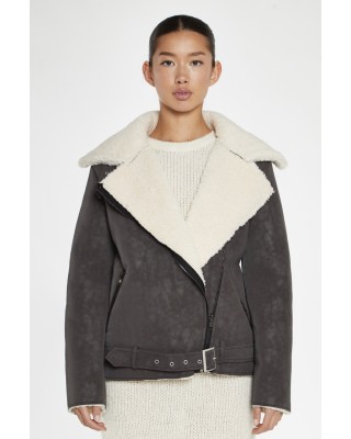 TZAKET ΓΚΡΙ ΣΕ ΣΤΥΛ "BIKER" ΑΠΟ ΤΥΠΟΔΕΡΜΑ ΜΕ ΟΙΚΟΛΟΓΙΚΗ ΓΟΥΝΑ ΤΥΠΟΥ ΠΡΟΒΑΤΟ  "STYLISHIOUS COLLECTION"