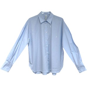 SHIRT IN FROSTY LIGHT BLUE, OVERSIZED WITH CLEAR RHINESTONES IN THE FRONT "STYLISHIOUS COLLECTION"
