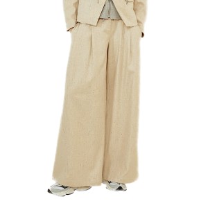 PANTS IN SAND-CREAM,SOFT FEEL FISHBONE WOOL & VISCOSE FABRIC,MENS' LINE,LOOSE & HIGH WAIST WITH PLEATS "STYLISHIOUS COLLECTION"