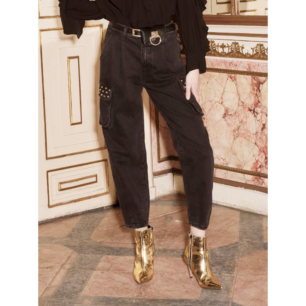 ΠΑΝΤΕΛΟΝΙ ΤΖHΝ - CARGO, ΜΑΥΡΟ ΜΕ ΤΣΕΠΕΣ ΜΕ ΧΡΥΣΑ ΤΡΟΥΚΣ & ΖΩΝΗ ΜΕ ΤΣΑΝΤΑΚΙ "STYLISHIOUS COLLECTION"