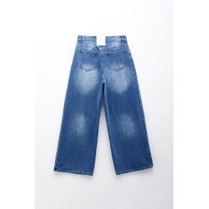 PANTS IN LIGHT BLUE DENIM, TIE-DYED, HIGH WAIST IN STRAIGHT - WIDE LINE WITH POCKETS  "STYLISHIOUS COLLECTION"