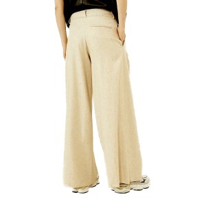 PANTS IN SAND-CREAM,SOFT FEEL FISHBONE WOOL & VISCOSE FABRIC,MENS' LINE,LOOSE & HIGH WAIST WITH PLEATS "STYLISHIOUS COLLECTION"