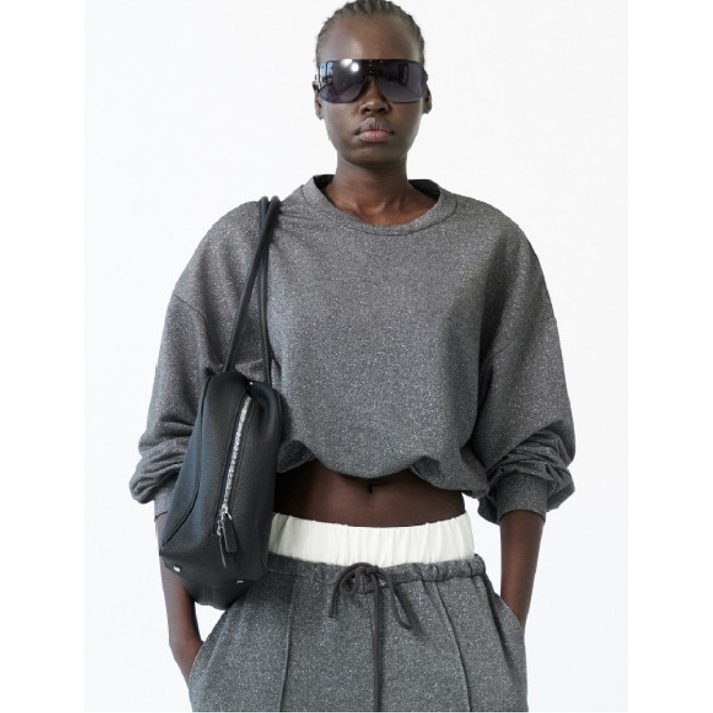 ΜΠΛΟΥΖΑ - ΦΟΥΤΕΡ BALLOON, ΣΕ ΑΣΗΜΙ- ΓΚΡΙ ΜΕ ΓKΛΙΤΕΡ, ΚΟΝΤΗ & OVERSIZED  "STYLISHIOUS COLLECTION"