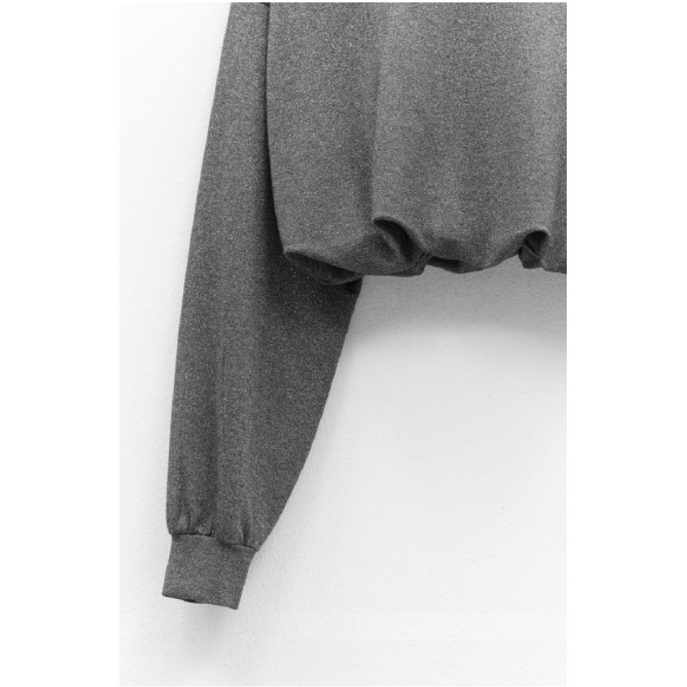 ΜΠΛΟΥΖΑ - ΦΟΥΤΕΡ BALLOON, ΣΕ ΑΣΗΜΙ- ΓΚΡΙ ΜΕ ΓKΛΙΤΕΡ, ΚΟΝΤΗ & OVERSIZED  "STYLISHIOUS COLLECTION"