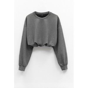 ΜΠΛΟΥΖΑ - ΦΟΥΤΕΡ BALLOON, ΣΕ ΑΣΗΜΙ- ΓΚΡΙ ΜΕ ΓKΛΙΤΕΡ, ΚΟΝΤΗ & OVERSIZED  "STYLISHIOUS COLLECTION"