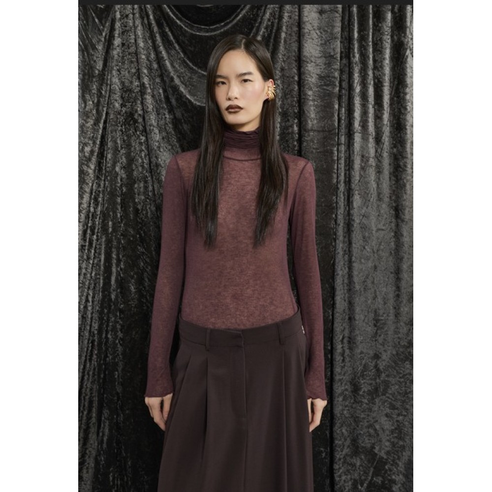 ΜΠΛΟΥΖΑ ΖΙΒΑΓΚΟ ΗΜΙΔΙΑΦΑΝΗ ΣΕ ΜΠΛΕ ΣΚΟΥΡΟ, ΚΑΦΕ ΚΑΙ ΜΠΟΡΝΤΩ ΑΠΟ ΠΟΛΥ ΑΠΑΛΟ ΕΛΑΣΤΙΚΟ ΥΦΑΣΜΑ ”STYLISHIOUS COLLECTION”