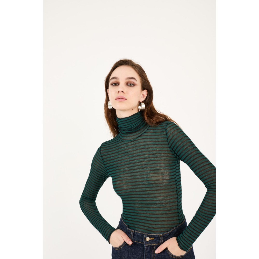 ΜΠΛΟΥΖΑ ΖΙΒΑΓΚΟ ΡΙΓΕ ΣΕ ΠΡΑΣΙΝΗ/ΜΑΥΡΗ ΑΠΟΧΡΩΣΗ ΑΠΟ ΠΟΛΥ ΑΠΑΛΟ ΕΛΑΣΤΙΚΟ ΥΦΑΣΜΑ ”STYLISHIOUS COLLECTION”