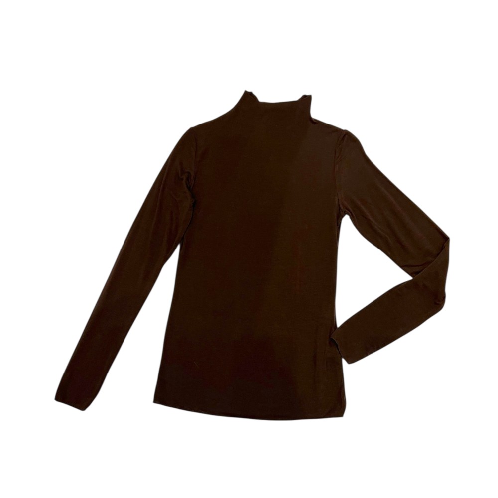 ΜΠΛΟΥΖΑ ME ΨΗΛΟ ΛΑΙΜΟ ΣΕ ΚΑΦΕ-ΣΟΚΟΛΑΤΙ ΑΠΟΧΡΩΣΗ ΑΠΟ ΠΟΛΥ ΑΠΑΛΟ ΕΛΑΣΤΙΚΟ ΥΦΑΣΜΑ ”STYLISHIOUS COLLECTION”