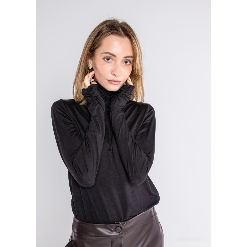 ΜΠΛΟΥΖΑ - ΖΙΒΑΓΚΟ ΜΕ ΣΟΥΡΕΣ, ΜΑΥΡΗ ΑΠΟ ΠΟΛΥ ΛΕΠΤΟ & ΑΠΑΛΟ, ΕΛΑΣΤΙΚΟ ΥΦΑΣΜΑ ”STYLISHIOUS COLLECTION”