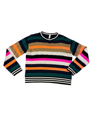 BLOUSE IN STRIPED MULTICOLORED FINE KNIT, CROPPED & OVERSIZED  ”STYLISHIOUS COLLECTION”