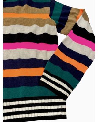 BLOUSE IN STRIPED MULTICOLORED FINE KNIT, CROPPED & OVERSIZED  ”STYLISHIOUS COLLECTION”