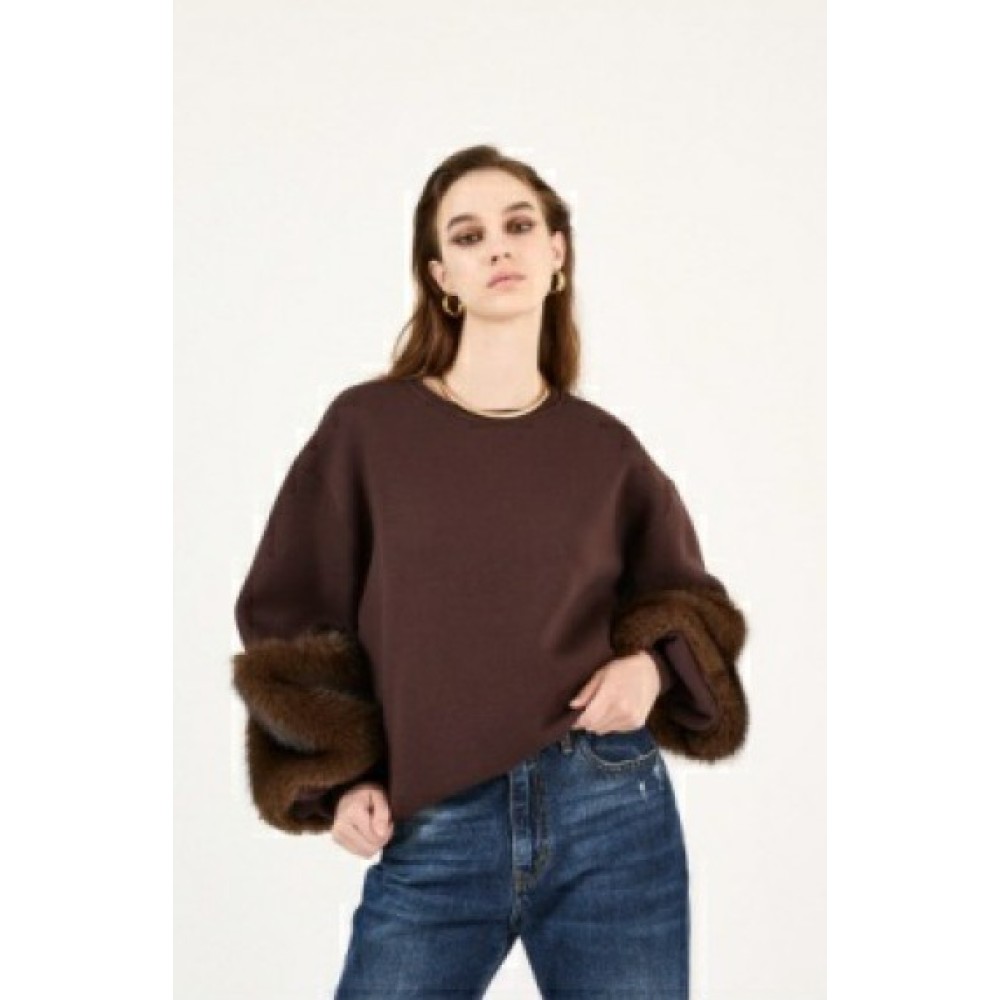 ΜΠΛΟΥΖΑ - ΦΟΥΤΕΡ, OVERSIZED ΣΕ ΚΑΦΕ - ΣΟΚΟΛΑ ΑΠΟΧΡΩΣΗ ΜΕ ΟΙΚΟΛΟΓΙΚΗ ΓΟΥΝΑ ΣΤΑ ΜΑΝΙΚΙΑ "STYLISHIOUS COLLECTION"