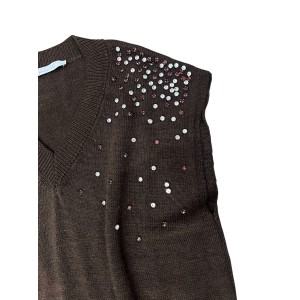 ΜΠΛΟΥΖΑ - ΚΑΖΑΚΑ ΠΛΕΧΤΗ ΣΕ ΚΑΦΕ - ΣΟΚΟΛΑ ΑΠΟΧΡΩΣΗ,OVERSIZED,  ΑΜΑΝΙΚΗ ΜΕ ΚΡΥΣΤΑΛΛΑ ”STYLISHIOUS COLLECTION”