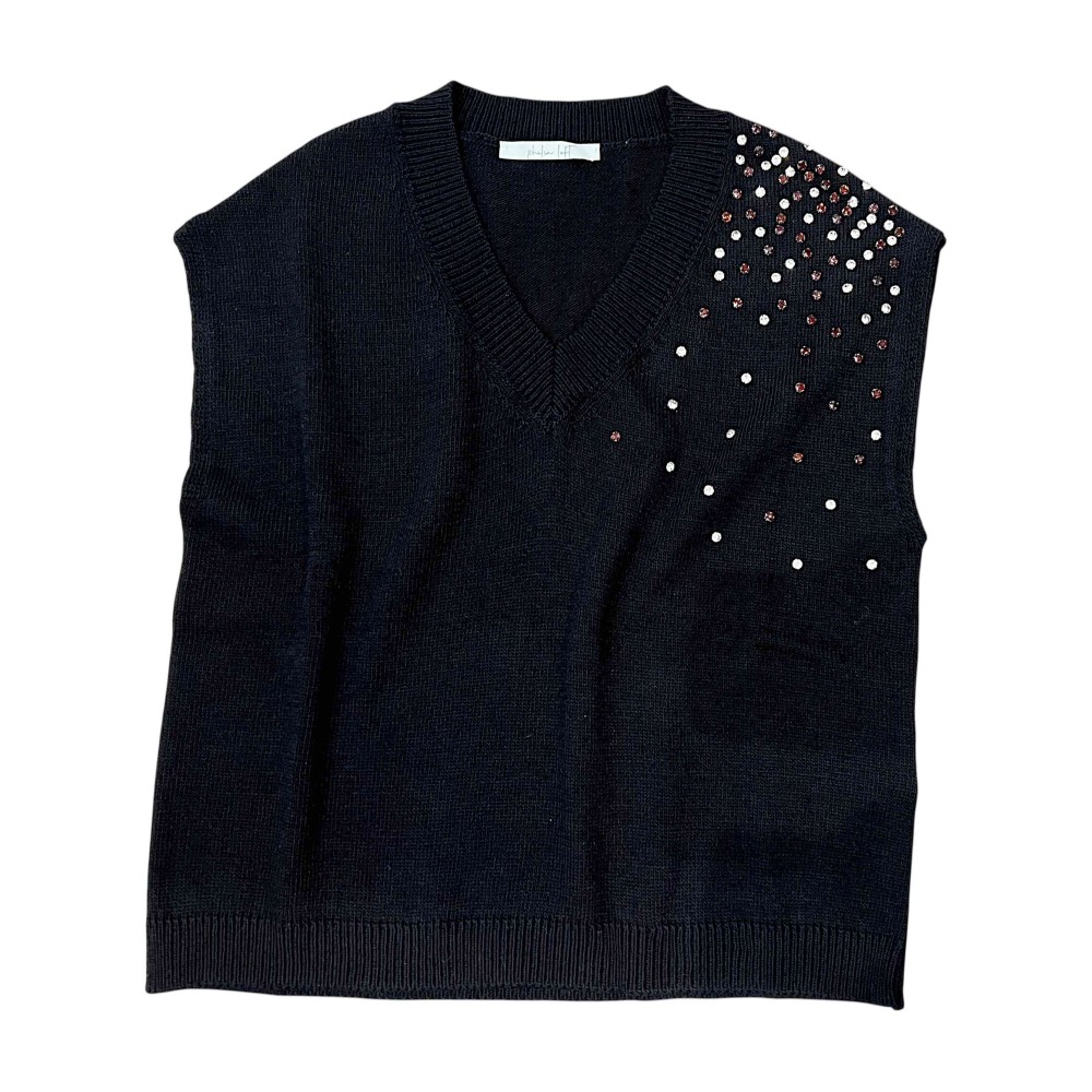 ΜΠΛΟΥΖΑ - ΚΑΖΑΚΑ ΠΛΕΧΤΗ ΜΑΥΡΗ,OVERSIZED & ΑΜΑΝΙΚΗ, ΔΙΑΚΟΣΜΗΜΕΝΗ ΜΕ ΚΡΥΣΤΑΛΛΑ ”STYLISHIOUS COLLECTION”