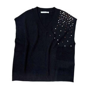 ΜΠΛΟΥΖΑ - ΚΑΖΑΚΑ ΠΛΕΧΤΗ ΜΑΥΡΗ,OVERSIZED & ΑΜΑΝΙΚΗ, ΔΙΑΚΟΣΜΗΜΕΝΗ ΜΕ ΚΡΥΣΤΑΛΛΑ ”STYLISHIOUS COLLECTION”